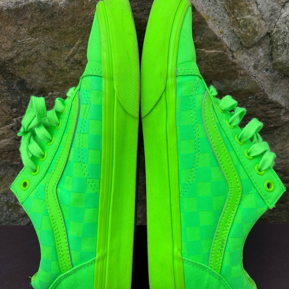 Vans Old Skool Skate Shoes Checkerboard Neon Green Lime Men's 9 Skateboarding - Picture 5 of 9